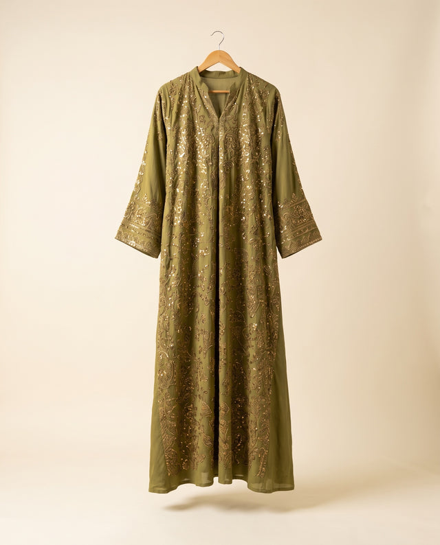 Olive & Gold Embellished Abaya