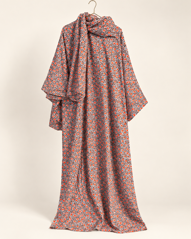 Yara Slate & Coral Ditsy Floral Abaya — studio hero image