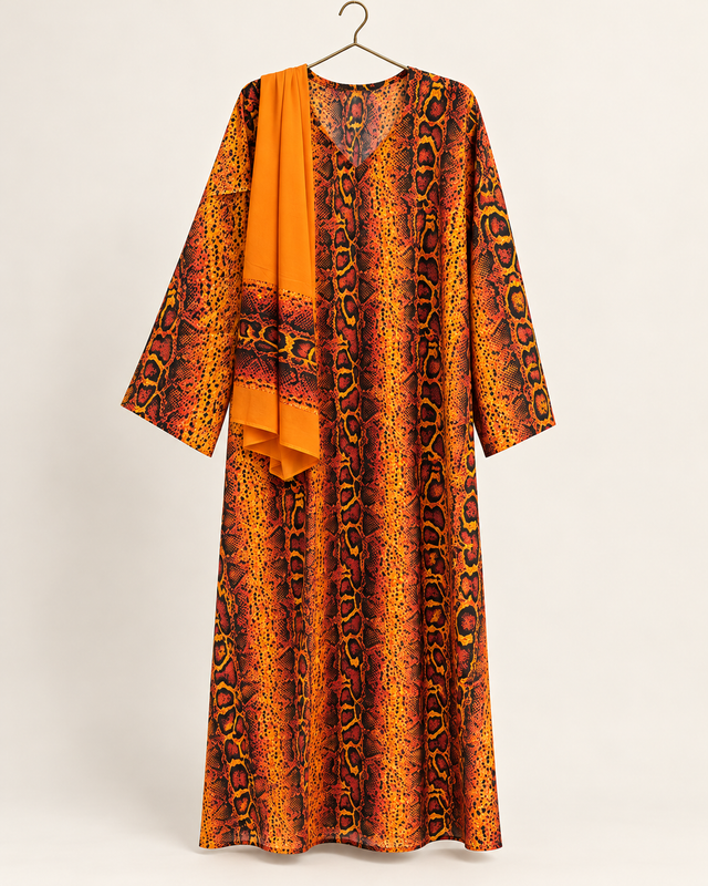 Yara Amber Animal Print Abaya — studio product image