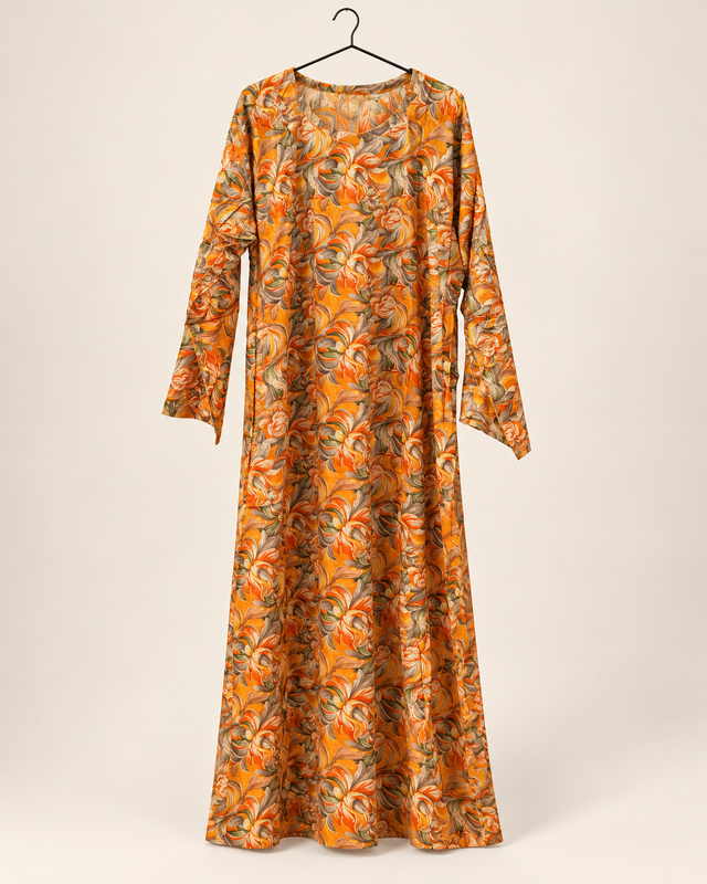 Yara Orange & Grey Swirl Abaya — studio product image