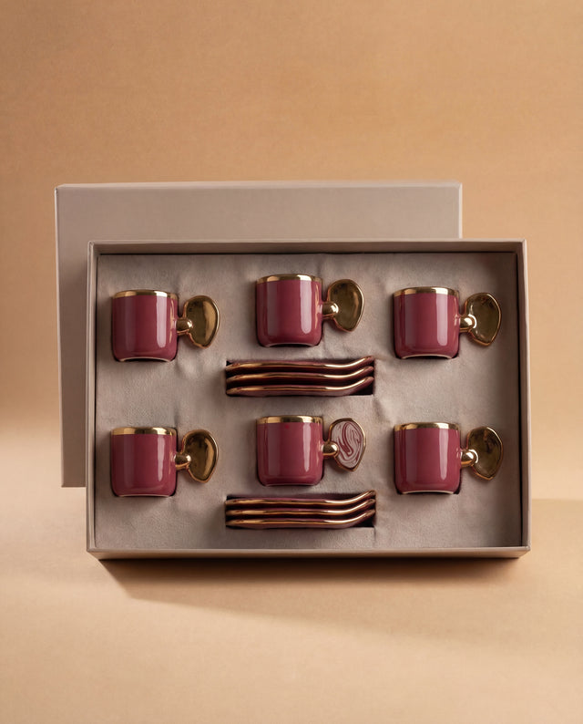 Crimson Espresso Cup & Saucer — Gold Trim