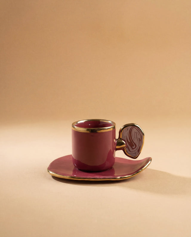 Crimson Espresso Cup & Saucer — Gold Trim