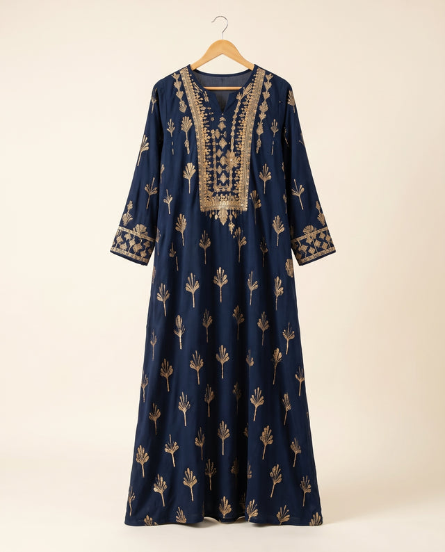 Navy & Gold Embroidered Jalabiya