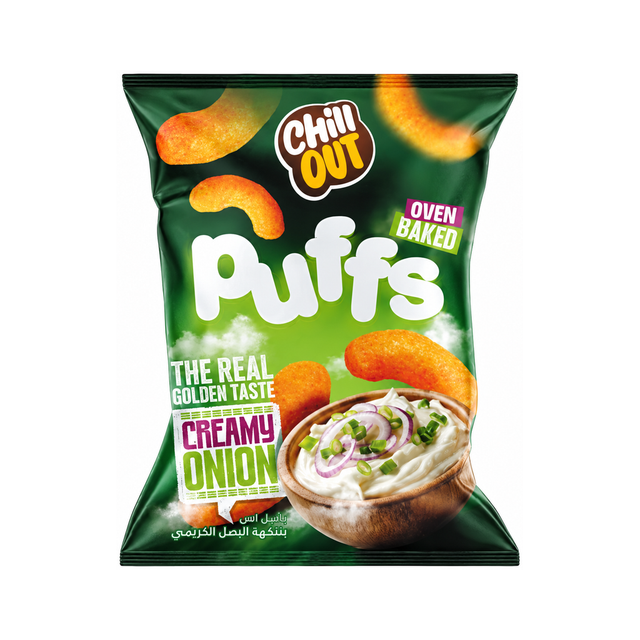 Chill Out Oven Baked Puffs — Creamy Onion on a white background