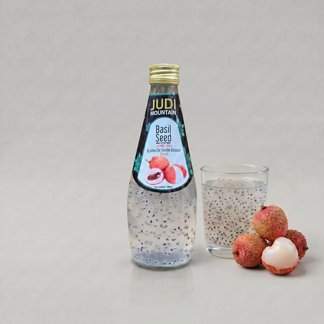 عصير بذور الريحان بالليتشي