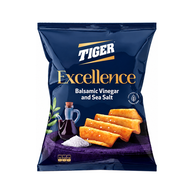 Tiger Excellence Chips — Balsamic Vinegar & Sea Salt on a white background