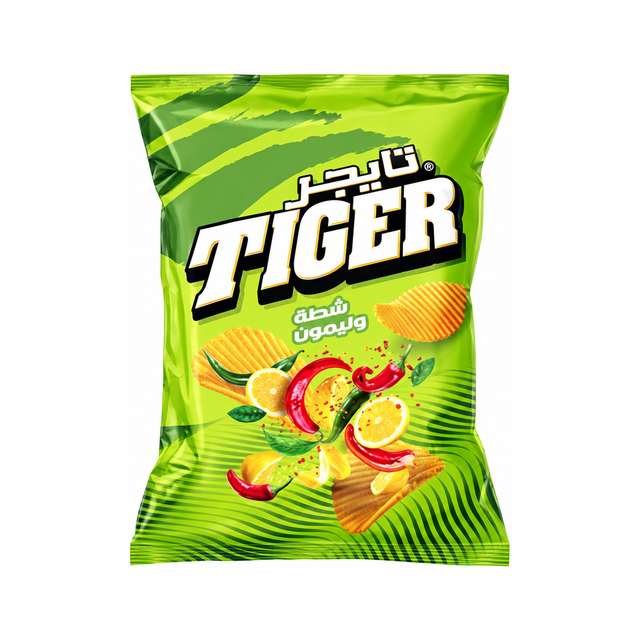 Tiger Max Chips — Chilli & Lemon on a white background