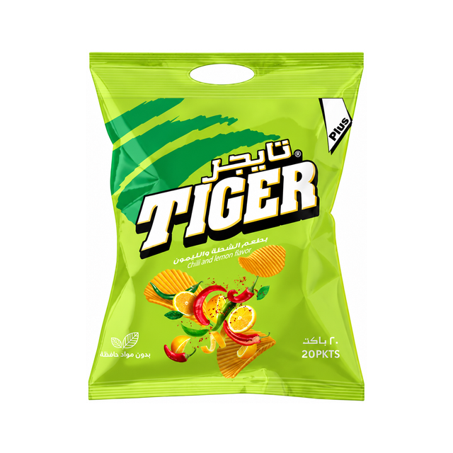 Tiger Plus Chips Multipack — Chilli & Lemon on a white background
