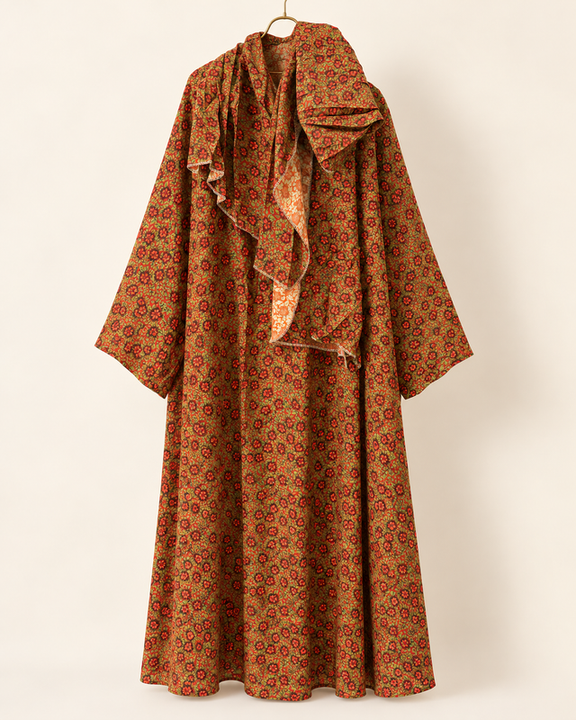 Yara Olive & Coral Floral Abaya — studio hero image