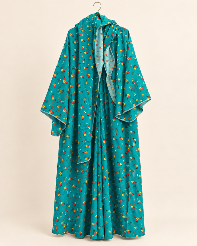 Yara Turquoise Ditsy Floral Abaya — studio hero image