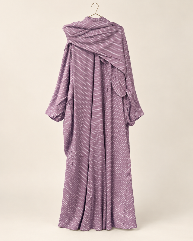 Yara Lilac Polka Dot Abaya — studio product image