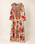 Yara Ivory Floral with Multicolour Neckline Abaya — studio product image