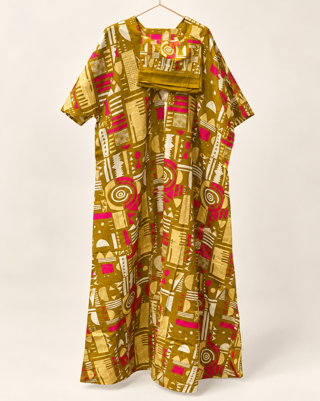 Yara Olive Geometric Abaya — studio product image