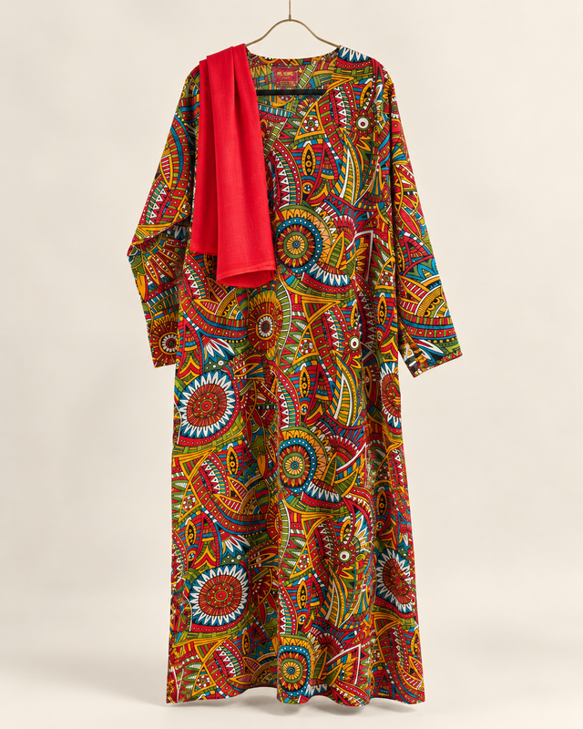 Yara Multicolour Ornamental Abaya — studio product image
