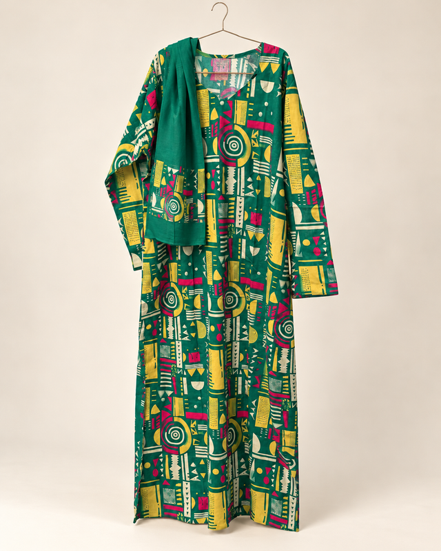 Yara Emerald Geometric Abaya — studio product image