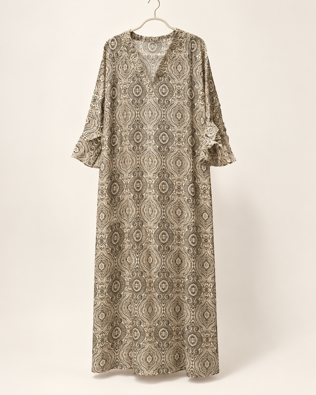 Yara Grey Ornamental Abaya — studio product image