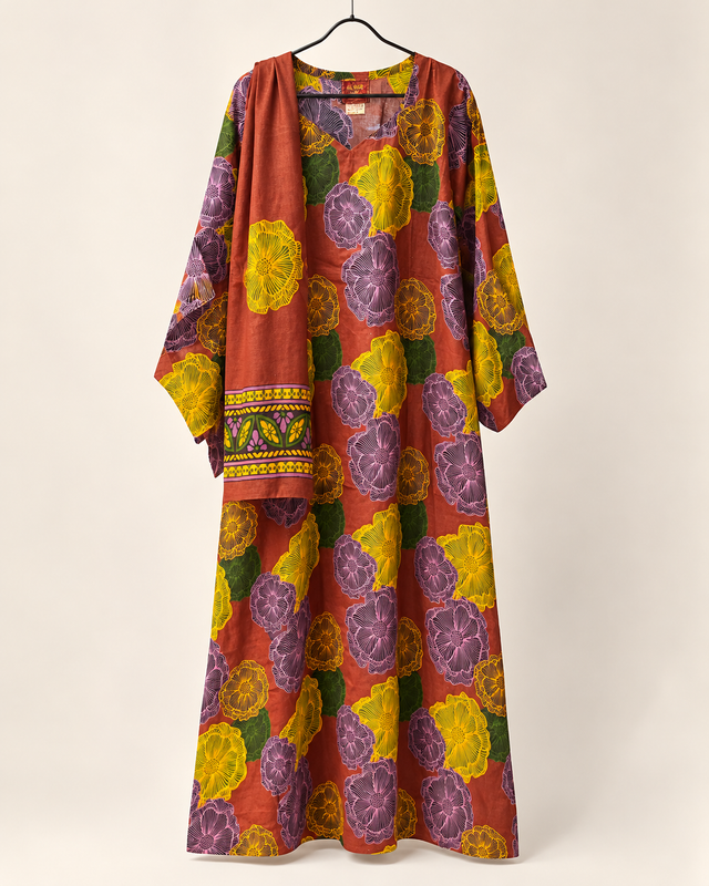 Yara Earth Tone Abstract Floral Abaya — studio product image