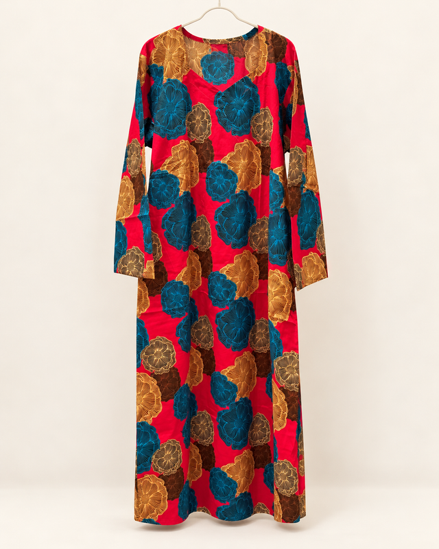 Yara Red & Teal Abstract Floral Abaya — studio product image